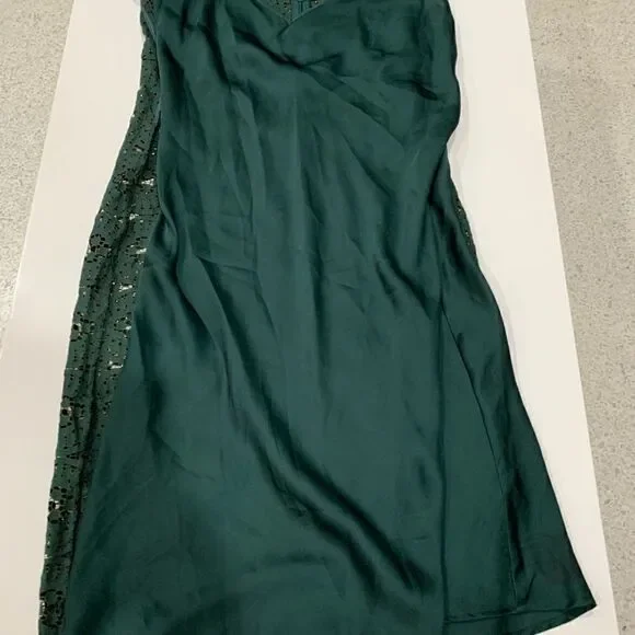 ZARA green jewel tone lace midi high neck holiday party dress small - Picture 10 of 16